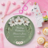 白いエレガントマグノリア冬のウェディングパインツリー ペーパープレート (パーティー)