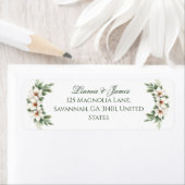 白いエレガントマグノリア冬のウェディングパインツリー ラベル (インサイチュ)