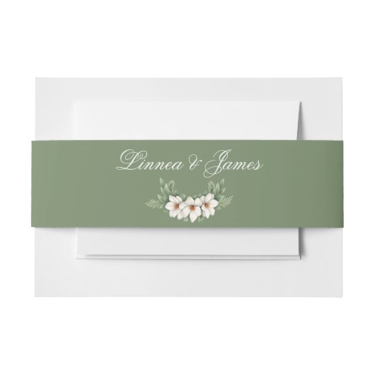 白いエレガントマグノリア冬のウェディングパインツリー 招待状ベリーバンド (正面例)