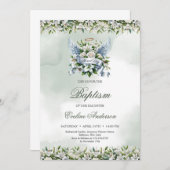 白いエレガントユリとバラの日賛美バプティズム 招待状 (正面/裏面)