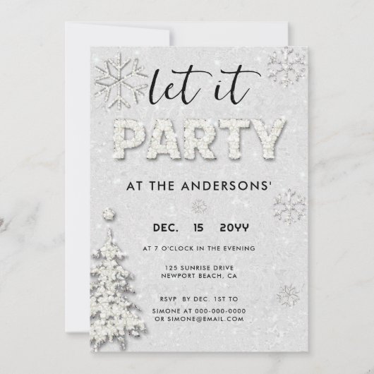 白いエレガントライン石のクリスマスそれをパーティー 招待状 (正面)