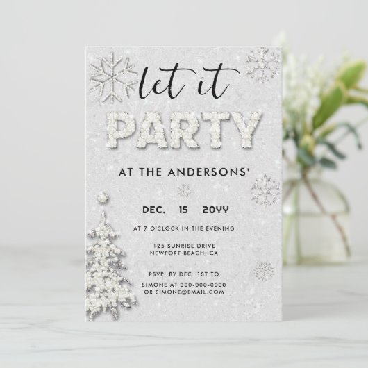 白いエレガントライン石のクリスマスそれをパーティー 招待状 (スタンド正面)