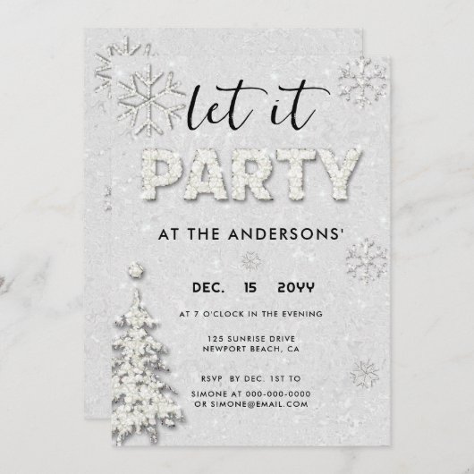 白いエレガントライン石のクリスマスそれをパーティー 招待状 (正面/裏面)