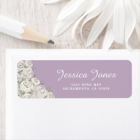 白いエレガントローズ差出人住所の埃っぽいピンク ラベル (インサイチュ)