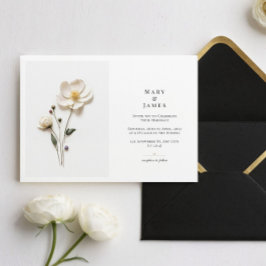 白いエレガントワイルドフラワー横向きラブレ結婚ス 招待状