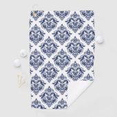 白いエレガントヴィンテージダマスクのネイビーブルー ゴルフタオル (インサイチュ)