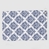 白いエレガントヴィンテージダマスクのネイビーブルー ゴルフタオル (横)