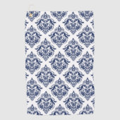 白いエレガントヴィンテージダマスクのネイビーブルー ゴルフタオル (正面)