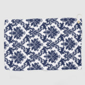白いエレガントヴィンテージフローラマスクのネイビーブルー ゴルフタオル (横)