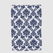 白いエレガントヴィンテージフローラマスクのネイビーブルー ゴルフタオル (正面)