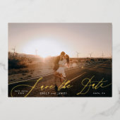 白いエレガント写真の結婚金ゴールド 箔招待状 (正面)