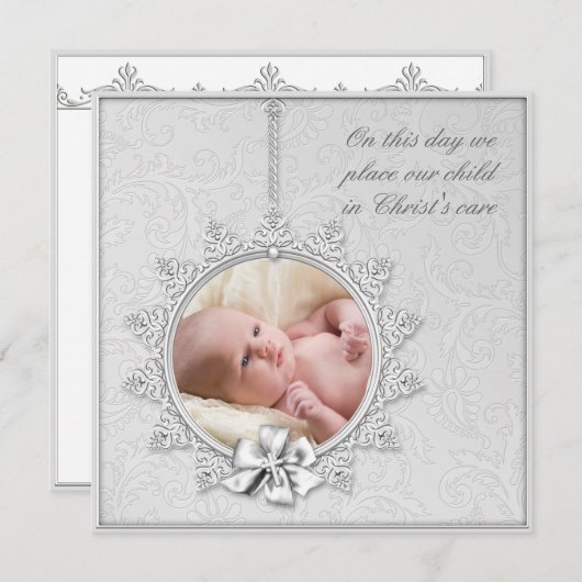 白いエレガント写真《キリスト教》洗礼式や命名式 招待状 (正面/裏面)