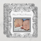 白いエレガント写真《キリスト教》洗礼式や命名式 招待状 (正面/裏面)