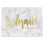 白いエレガント大理石と金ゴールドの花嫁 ラージペーパーバッグ (正面)