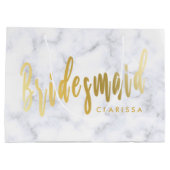 白いエレガント大理石と金ゴールドの花嫁 ラージペーパーバッグ (裏面)