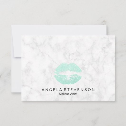 白いエレガント大理石のグリッター唇のシックミントグリーン サンキューカード (裏面)