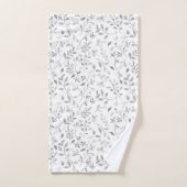 白いエレガント家族の名前にシルバーリーフプリント バスタオルセット (ハンドタオル)