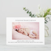 白いエレガント少女または少年の写真の誕生のお知らせ 案内状 (スタンド正面)