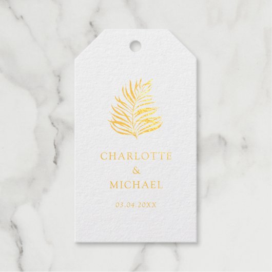 白いエレガント植物のトレン結婚ディング ギフトタグ (正面)