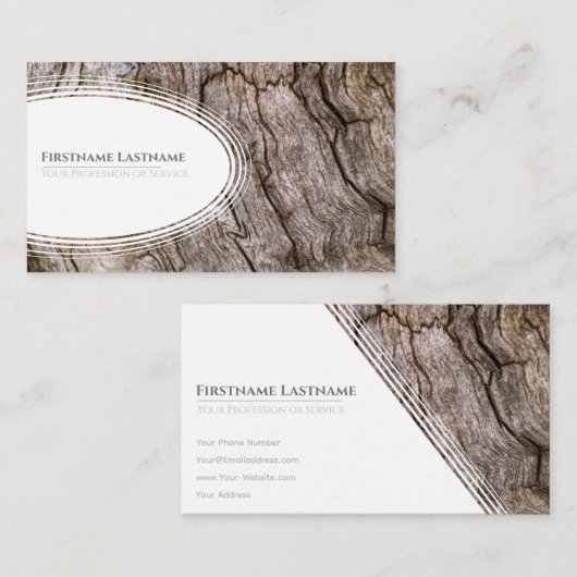 白いエレガント楕円形の木製スタイル木目 名刺 (正面/裏面)