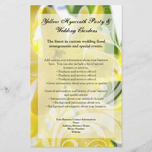 白いエレガント渦巻き旋回を持つ黄色のヒヤシンス チラシ (正面)