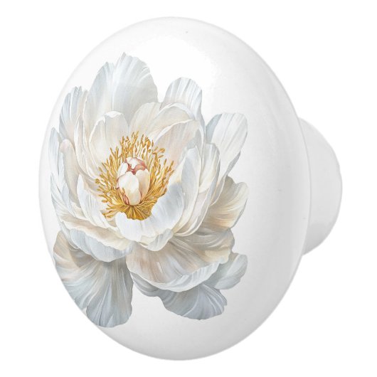 白いエレガント牡丹の花のフランスの農家 セラミックノブ (右)