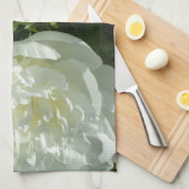 白いエレガント牡丹フローラ白い花写真 キッチンタオル (四つ折り)