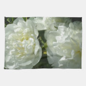 白いエレガント牡丹フローラ白い花写真 キッチンタオル (横)