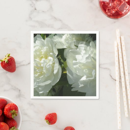 白いエレガント牡丹フローラ白い花写真 スタンダードカクテルナプキン (インサイチュ)