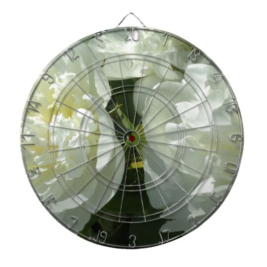 白いエレガント牡丹フローラ白い花写真 ダーツボード (正面)