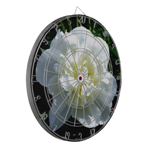 白いエレガント牡丹フローラ白い花写真 ダーツボード (正面左)