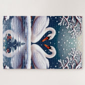 白いエレガント白鳥2羽 ジグソーパズル (横)