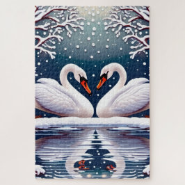 白いエレガント白鳥2羽 ジグソーパズル