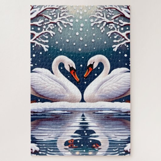 白いエレガント白鳥2羽 ジグソーパズル (縦)