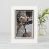 白いエレガント結婚式の日付を保存 招待状 (スタンド正面)