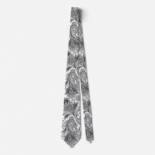 白いエレガント背景の黒いペイズリー ネクタイ (正面)