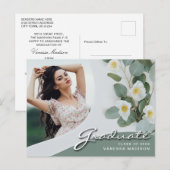 白いエレガント花のスクリプト |写真モダングラード ポストカード (正面/裏面)