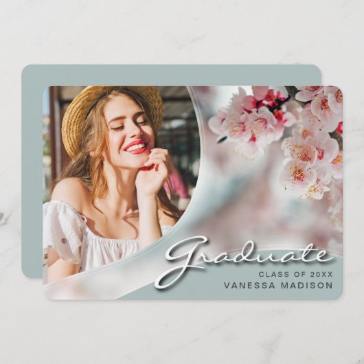 白いエレガント花のスクリプト |写真モダングラード 案内状 (正面/裏面)