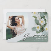 白いエレガント花のスクリプト |写真モダングラード 案内状 (正面)