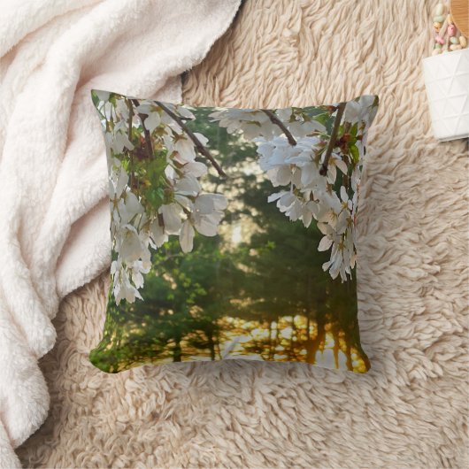 白いエレガント花の木の日の出の松 クッション (ブランケット)