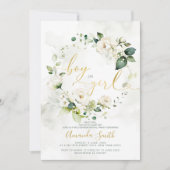 白いエレガント花模様性別が男の子または女の子を表示 招待状 (正面)