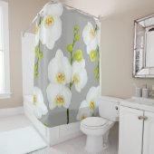 白いエレガント蘭とライトグレー シャワーカーテン (インサイチュ)