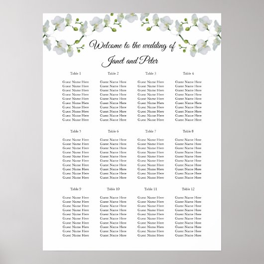 白いエレガント蘭の座席表 ポスター