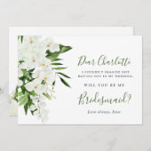 白いエレガント蘭の花が私の花嫁になる 招待状 (正面/裏面)