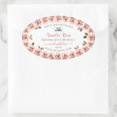 白いエレガント製品ラベルにピンクのバラのロゴ 楕円形シール (バッグ)