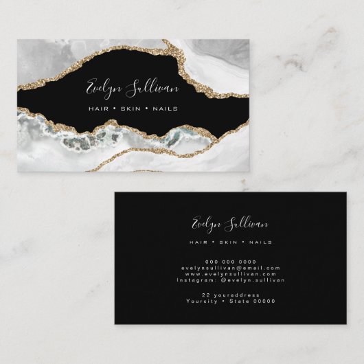 白いエレガント金ゴールドが黒に上がる 名刺 (正面/裏面)