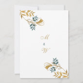 白いエレガント金ゴールドは灰色がかったシ結婚ア色の葉 招待状 (裏面)