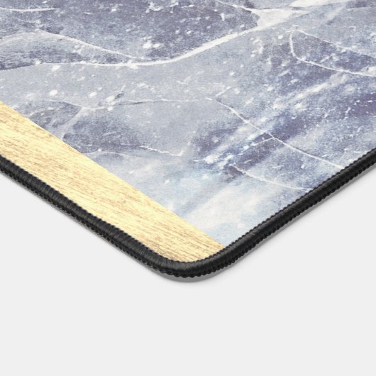 白いエレガント金ゴールドダスティブルーあなたの名前を追加Marble デスクマット (コーナー)