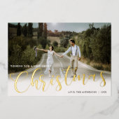 白いエレガント金ゴールドフォイル写真クリスマス 箔シーズンカード (正面)