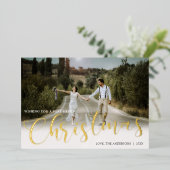 白いエレガント金ゴールドフォイル写真クリスマス 箔シーズンカード (立ち正面)